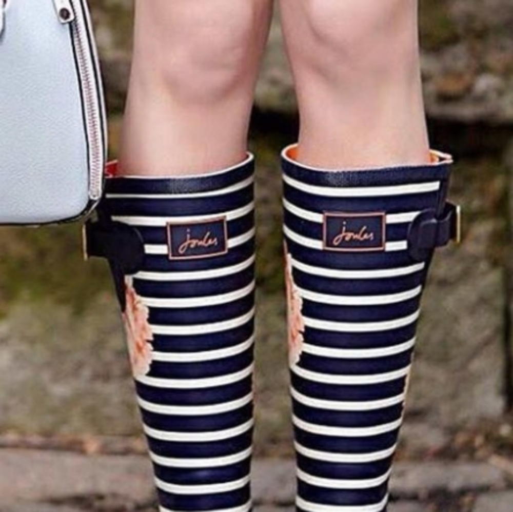 Joules Navy Stripe & Floral Rain Boats